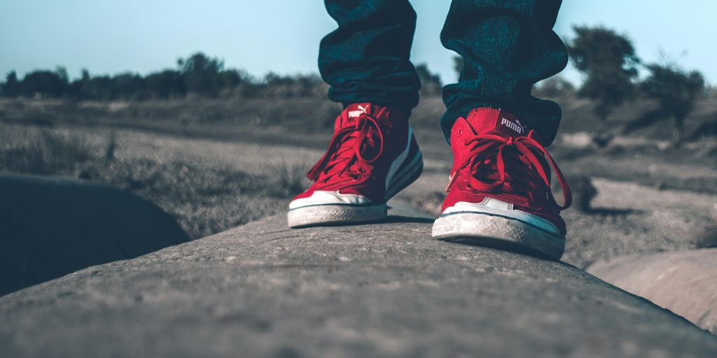 comfortable shoes on a person walking in a park